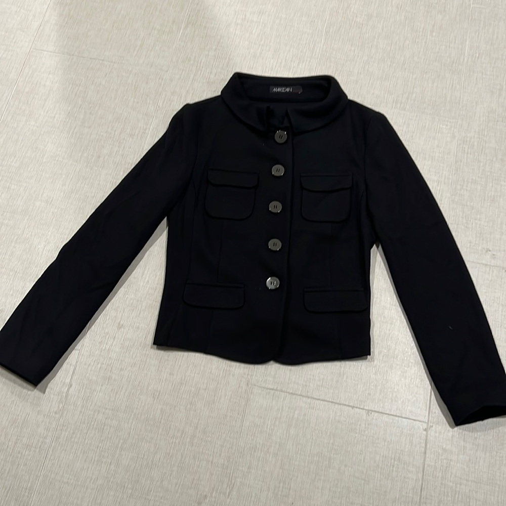 Women’s balance wool jacket. Black with silver buttons. Size 6.